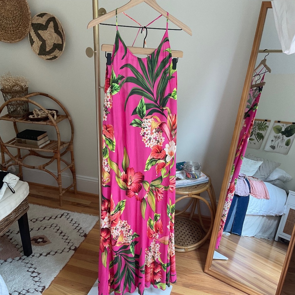Farm Tropical Print Dress Pink Size Small